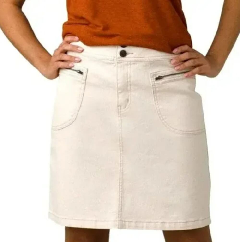 PRANA Women's Broadway Denim Pencil Skirt Size 6 Cream Natural Stretch NWT